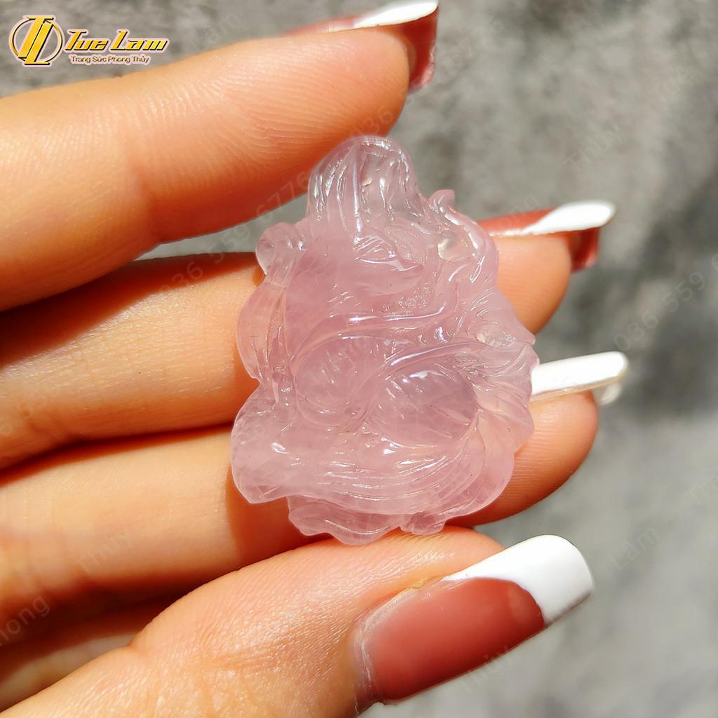 Dây chuyền nữ hồ ly chúa 9 đuôi dải lụa thạch anh hồng hợp mệnh hỏa thổ trợ duyên may mắn - Tuệ Lâm