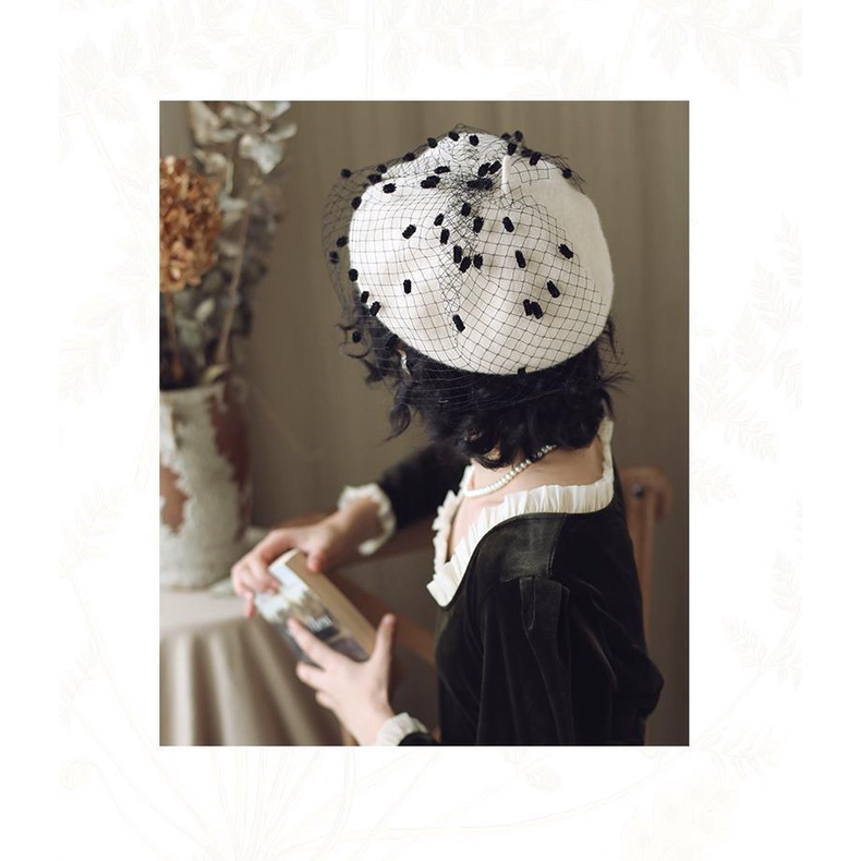Nón Beret Len Phối Lưới Thời Trang Thu Đông Dành Cho Nữ