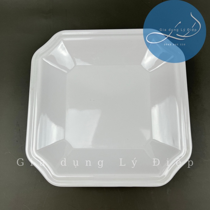 Dĩa nhựa melamine trắng vuông góc 7(dv18)