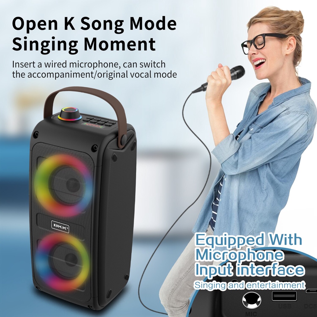 Loa Bluetooth Karaoke BKK87 Có Led Kèm Micro Có Dây