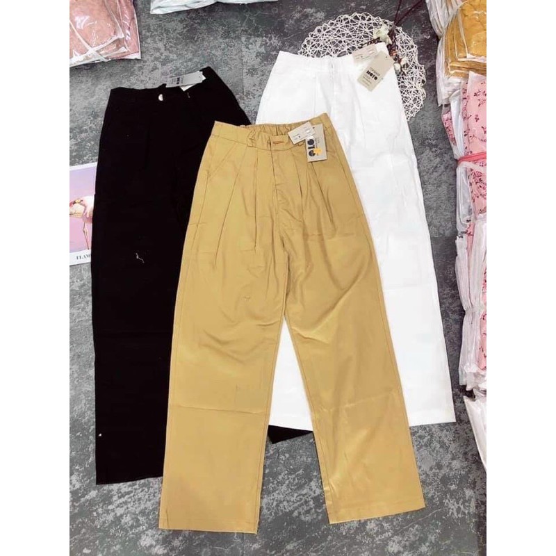 Quần ống Suông Rộng lưng cao thun sau form baggy thoải mái cực xinh dễ phối đồ chất Jeans mềm co dãn tốt