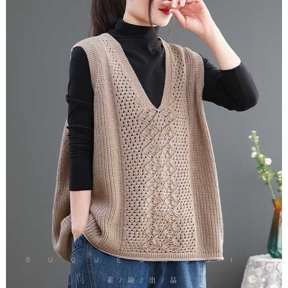 Áo len nữ dáng thụng, áo gile len dáng mỏng thu đông thời trang phong cách Hàn Quốc