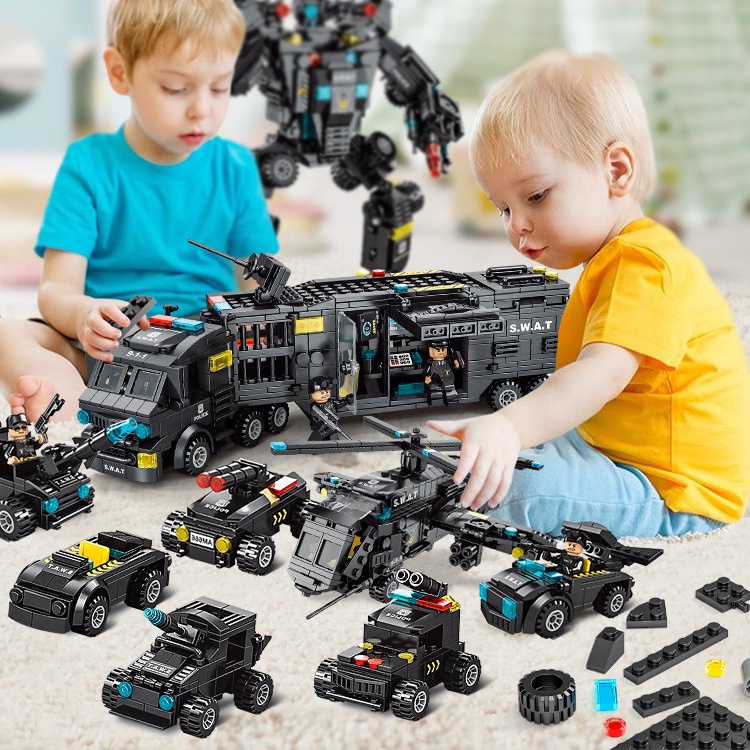 [920 CHI TIẾT] Bộ đồ chơi lắp ráp Lego Cảnh Sát đội đặc nhiệm Lego SWAT lắp ghép mô hình Robot và Máy Bay