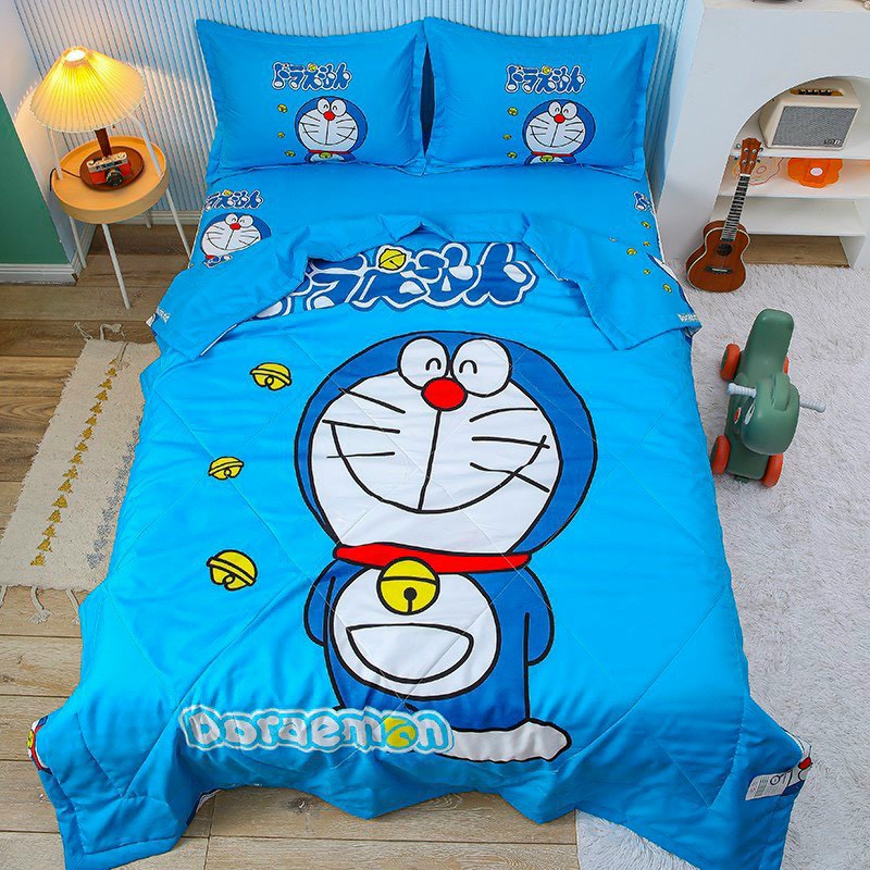 SÉT CHĂN GA HÈ THU COTTON HOẠT HÌNH DOREMON XANH