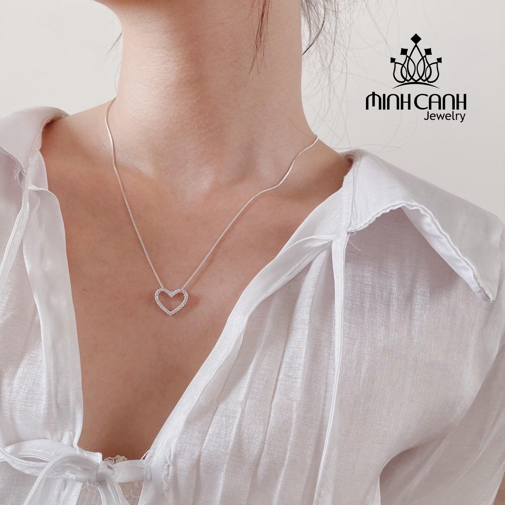 Dây Chuyền Bạc Tim Viền Đá Bạc Ý S925 Minh Canh Jewelry