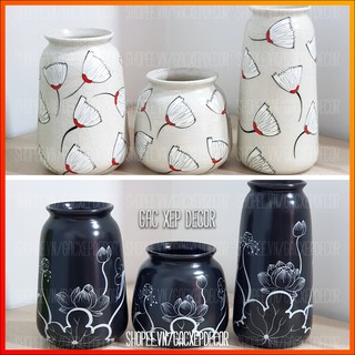 Lọ hoa men mát dáng vò họa tiết - Bát Tràng