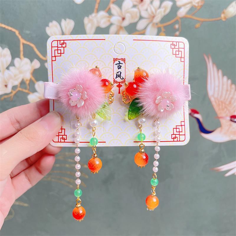 1 Cặp Trâm Cài Tóc Đính Hoa / Trái Cây / Tua Rua Phong Cách Trung Hoa Cổ Điển Cho Bé Gái