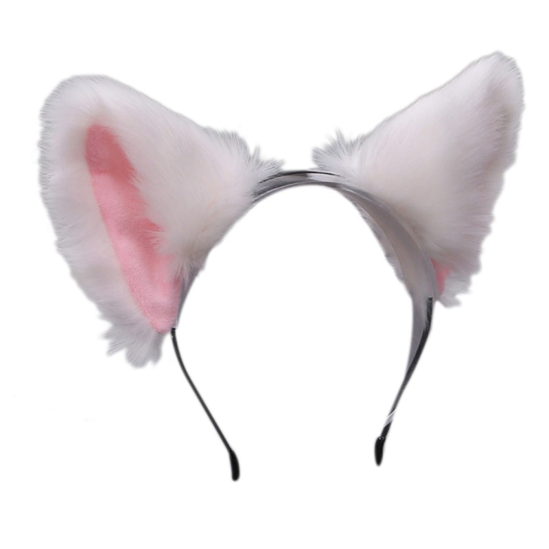 Băng Đô Cài Tóc Hình Tai Mèo Phối Lông Phong Cách Lolita Dễ Thương Cho Nữ