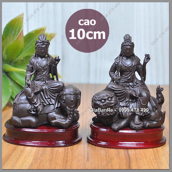 Bộ 2 Tượng Đại Bồ Tát Văn Thù Và Phổ Hiền Đại  - Cao 11cm -  Nâu - 6866.3