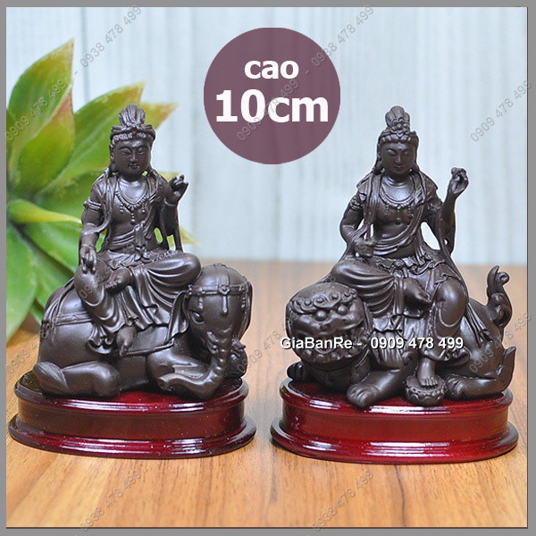 COMBO TƯỢNG BỒ TÁT  VĂN THÙ VÀ PHỔ HIỀN ĐẠI  - SZIE NHỎ 11CM -  NÂU - 6866.3