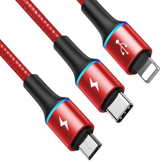 Cáp Baseus 3 Trong 1 Có Đèn LED Cổng Micro USB Type-C Cho iPhone Samsung
