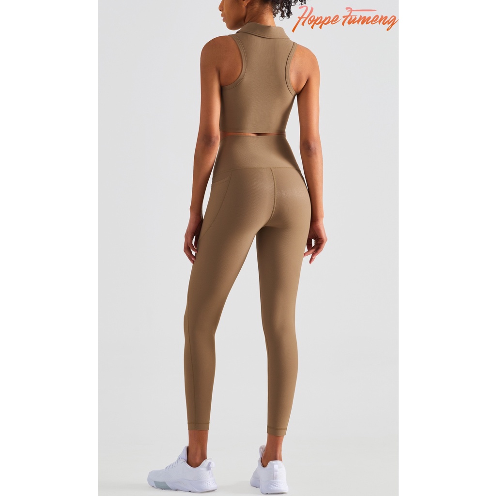 Set trang phục Hoppe Fumeng cho nữ gồm áo không tay có đệm mút nâng ngực và quần legging lưng cao