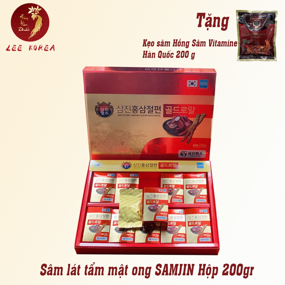 Sâm lát tẩm mật ong SAMJIN Hộp 200gr tặng kẹo hồng sâm Vitamine 200gram