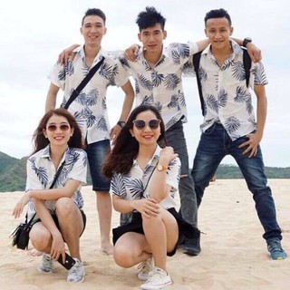 Áo sơ mi hoa lá đi biển  - lá kim - chất đũi siêu mát dành cho giới trẻ