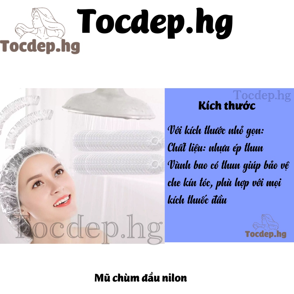 Mũ chụp tóc chùm đầu, chụp chùm tai nilon dùng 1 lần, dụng cụ nhuộm tóc làm hóa chất bảo vệ tai Tocdep.hg