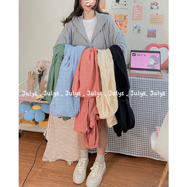 Áo khoác hoodie nỉ tăm dáng rộng (ảnh thật shop chụp kèm video) | BigBuy360 - bigbuy360.vn