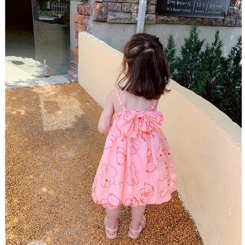 Váy bé gái - Váy 2 dây vải đũi kèm nơ sau lưng cho bé gái