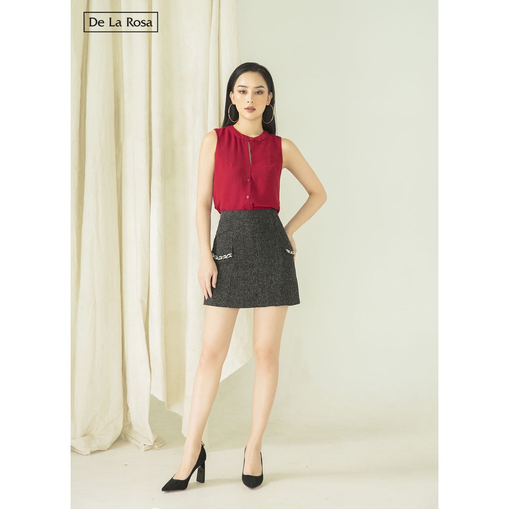 Áo sơ mi đỏ cổ trụ công sở - De La Rosa
