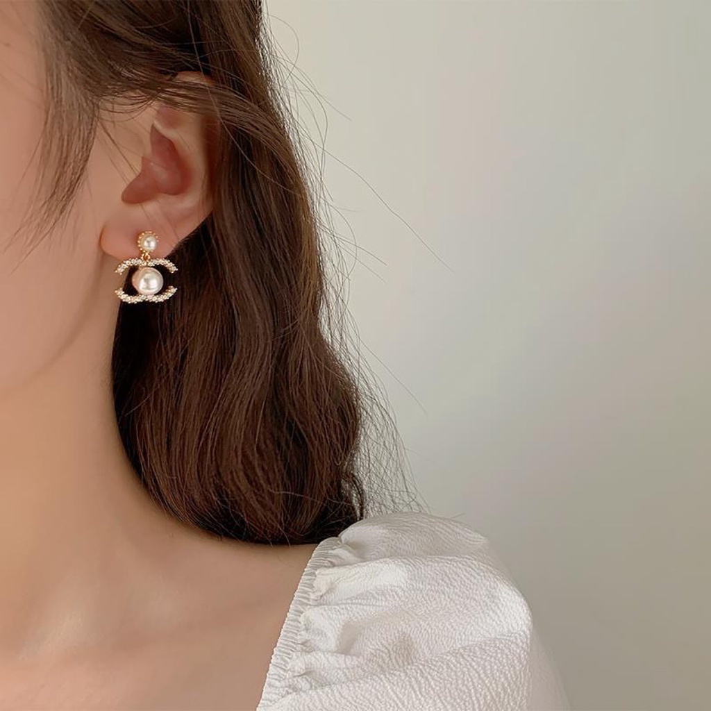 Bông tai nữ thương hiệu CC ngọc trai nhân tạo dáng thả nhỏ nhắn TB354 TOBI STORE