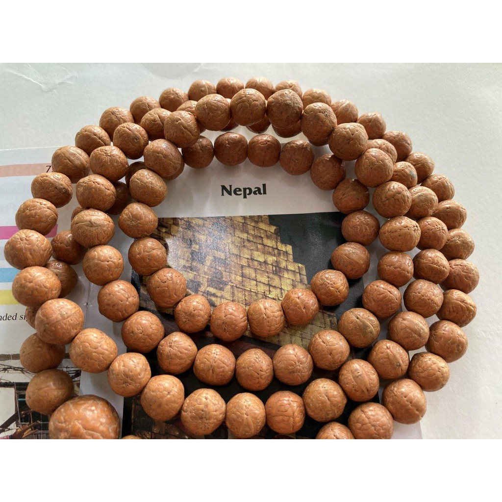 Chuỗi 108 hạt bồ đề Phật nhãn (mắt Phật) tự nhiên Nepal 12mm - 13mm / Nepali Handmade Natural Bhodi Chitta Mala