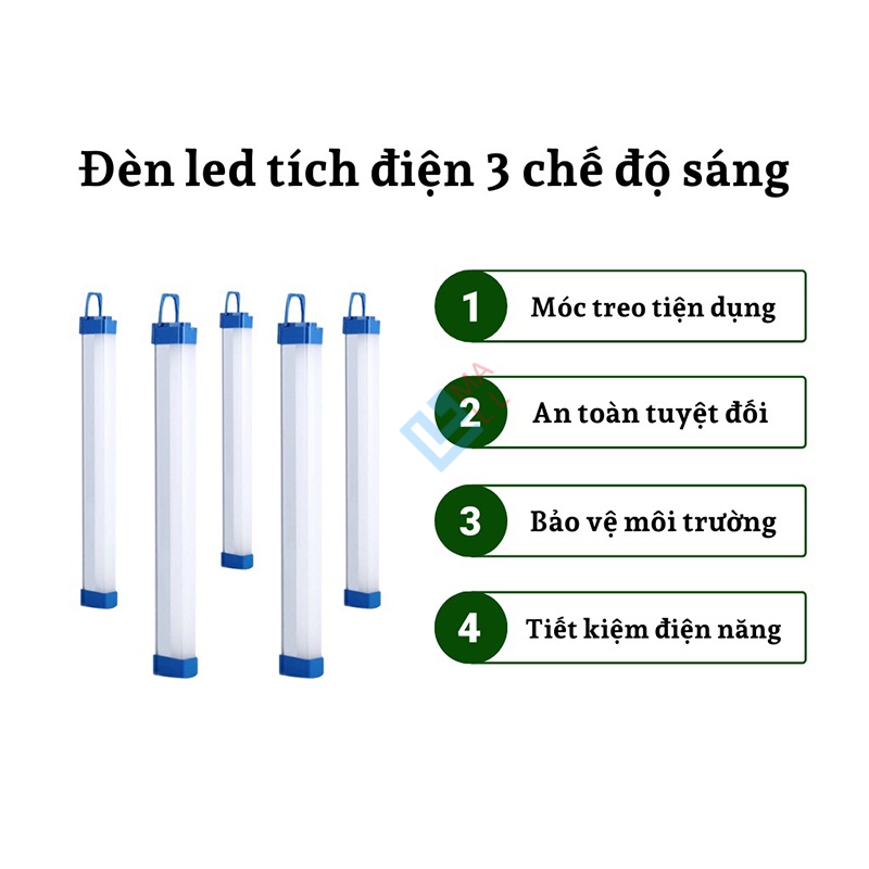 Đèn Tích Điện 80W, Đèn Led Điện Cao Cấp Công Suất 30W,60W,80W,3 Chế Độ Sáng,Kèm Dây Sạc Usb,2 Đầu Có Nam Châm, Đèn Đa Năng Trong Nhà/ Ngoài Trời / Chợ Đêm