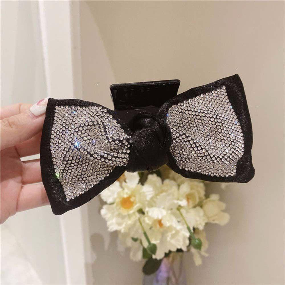 TWINKLE Kẹp Tóc Nơ Lấp Lánh Thanh LịchKẹp TóC MàU Đen TrắNg ThờI Trang Cho Nữ