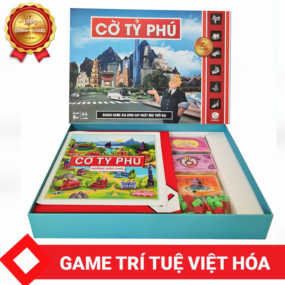 Bộ đồ chơi Cờ tỷ phú Monopoly tiếng Việt, tiền Việt, địa danh Việt Nam - Board game xây dựng trí tuệ cho trẻ em