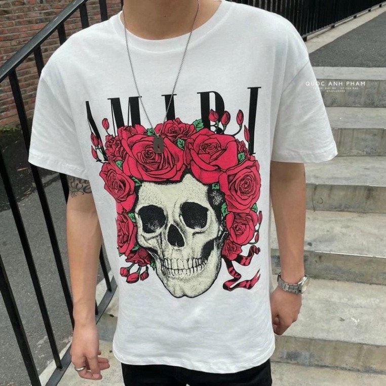 Km Áo thun Amiri Skeleton hoa hồng • Nam nữ đều mặc được hàng hít hót sỉ ib
