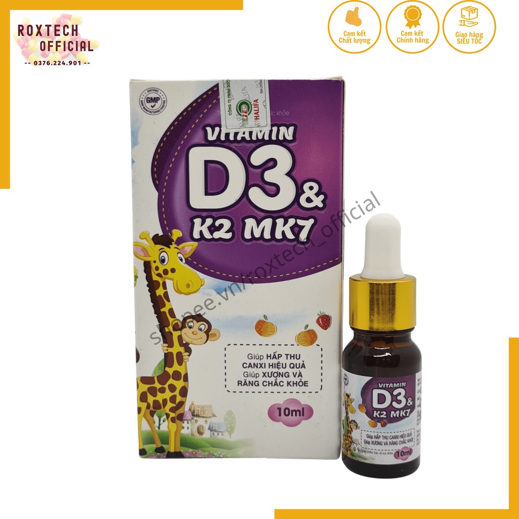 VITAMIN D3 &amp; K2 MK7 hỗ trợ trẻ em biếng ăn, còi xương, chậm mọc răng (TÍM) 10 ml