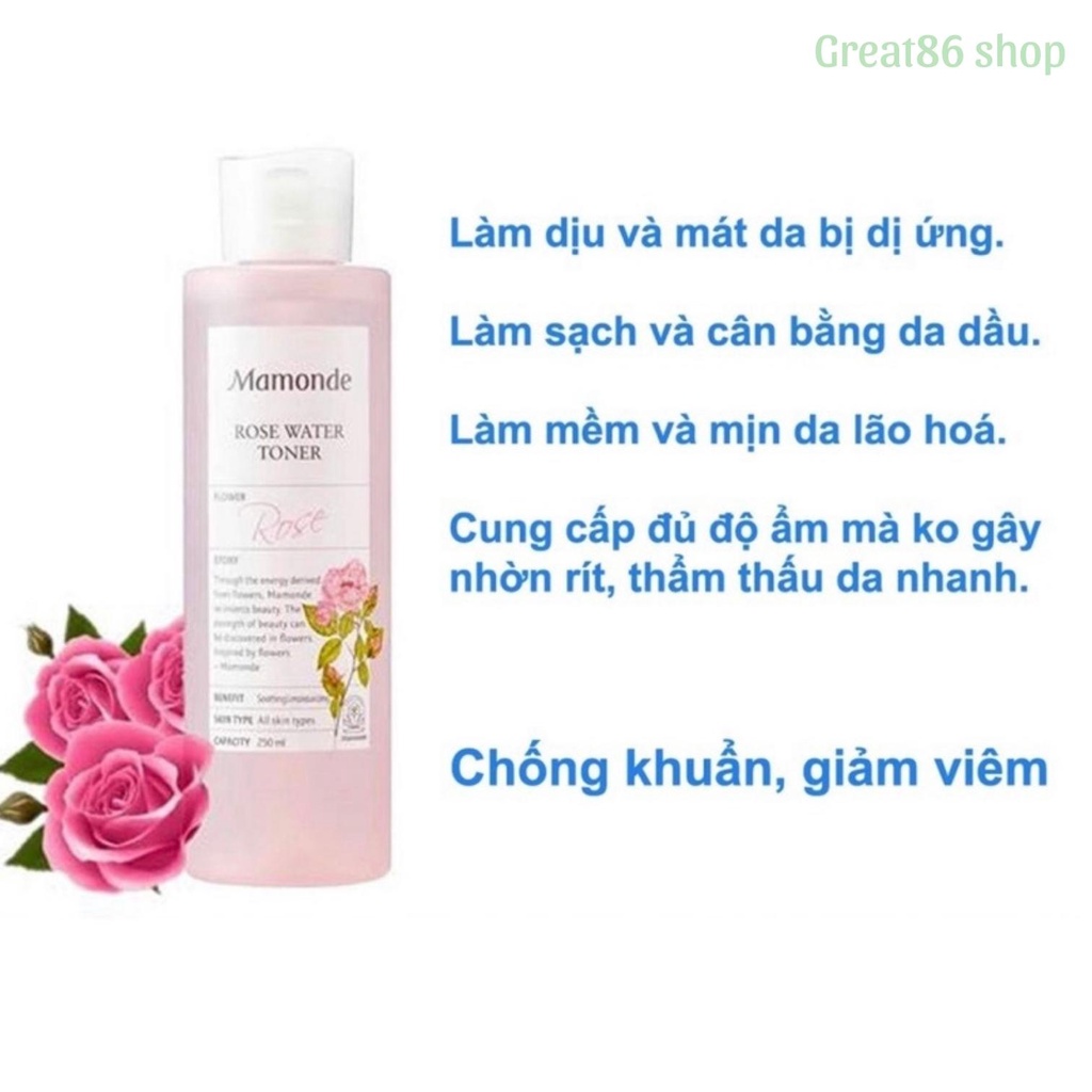 Nước hoa hồng mamonde great86 toner diếp cá se khít lỗ chân lông kiểm soát dầu chai 250ml