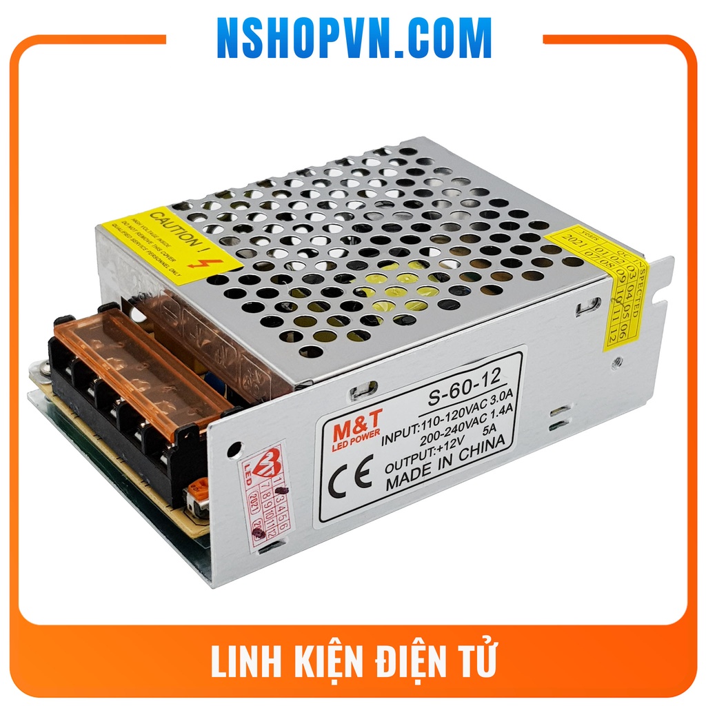 Nguồn tổ ong 12V 5A dùng để chuyển điện 220V ra 12VDC dùng làm nguồn cho LED, động cơ 12V