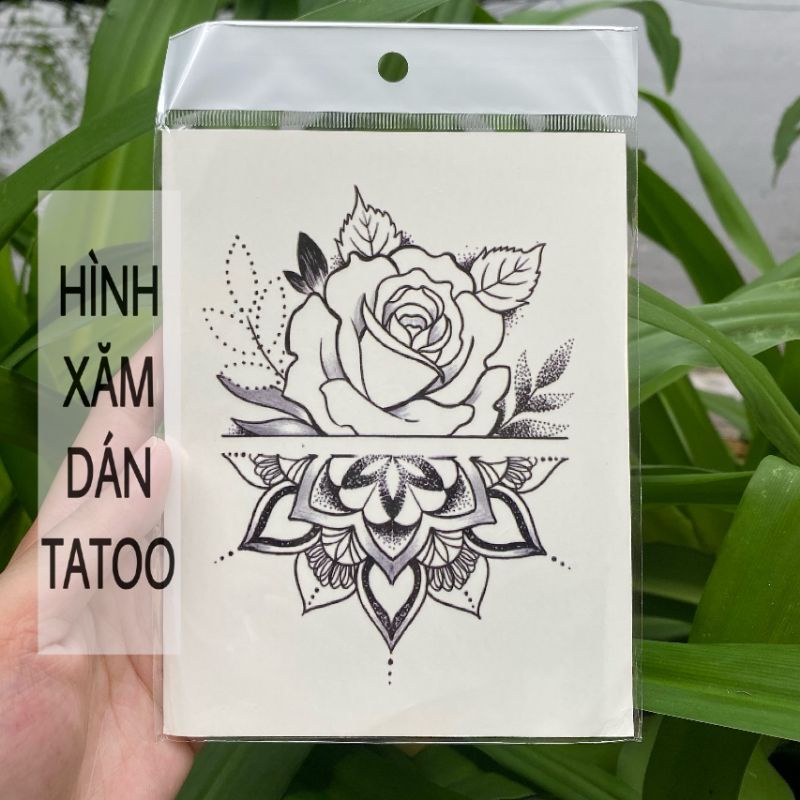 Hình xăm hoa hồng hoa văn trắng đen style henna cổ điển MHT02. Boss tatoo - xăm dán tạm thời