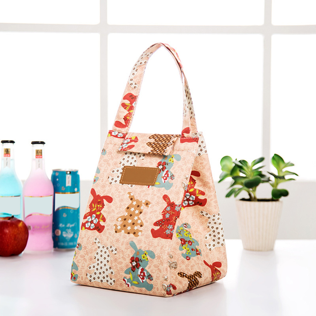 Big_Food Cooler Bag Large Capacity Fastener Tape Flower Pattern Perfect Insulated Lunch Bag for Work