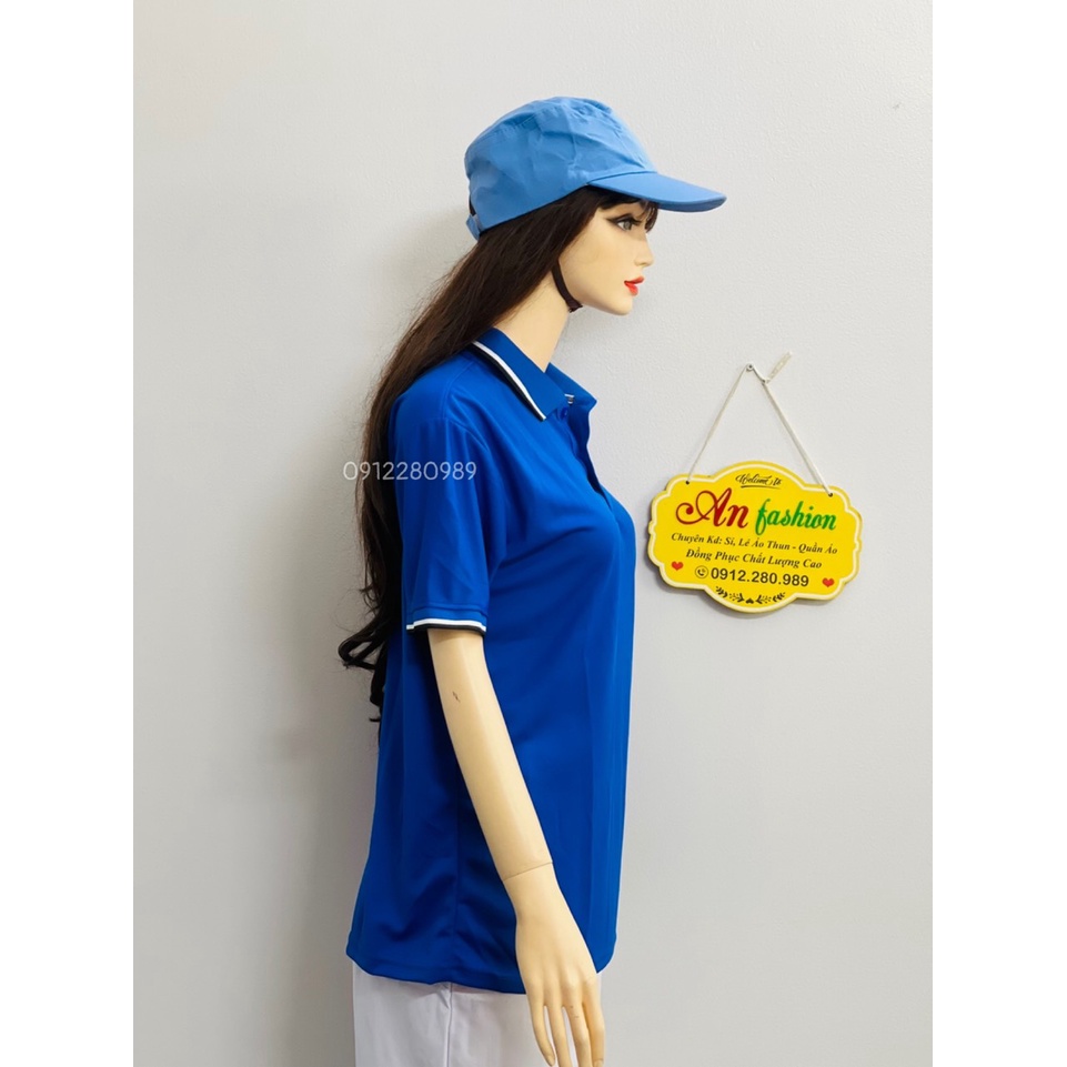 Áo thun có cổ thời trang nam nữ vải cá sấu mè nhẹ mát màu xanh bích _ Hình chụp thật