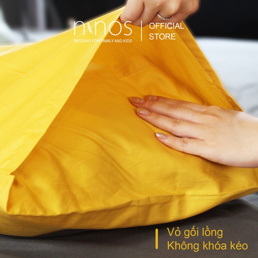 Vỏ gối nằm vải cotton Ninos 45x65 50x70 cm màu trơn cao cấp, áo gối thoáng mát mềm mại