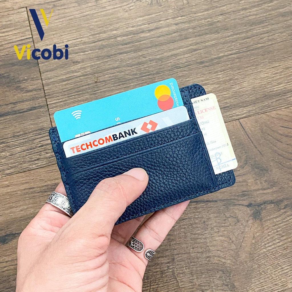 Ví mini Card Holder Da Bò Vicobi M2 Xanh Dương, nhỏ gọn đựng thẻ ATM, Made in VietNam