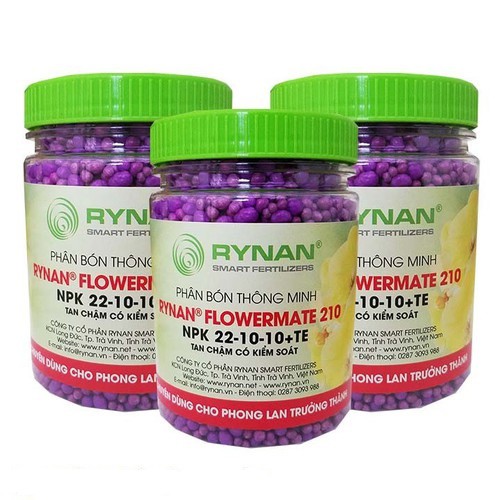 Phân tan chậm thông minh Rynan Flowermate 210 NPK 22-10-10 TE hũ 150g chuyên dùng cho phong lan sau ra hoa