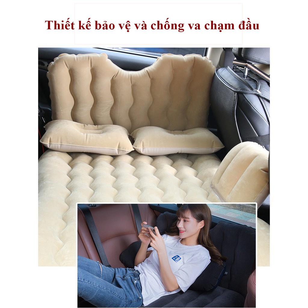 Đệm hơi - Giường hơi ô tô (kèm gối) cao cấp, chất nhung siêu mịn, chịu được áp lực mạnh, êm ái và tiện dụng (HATB36)