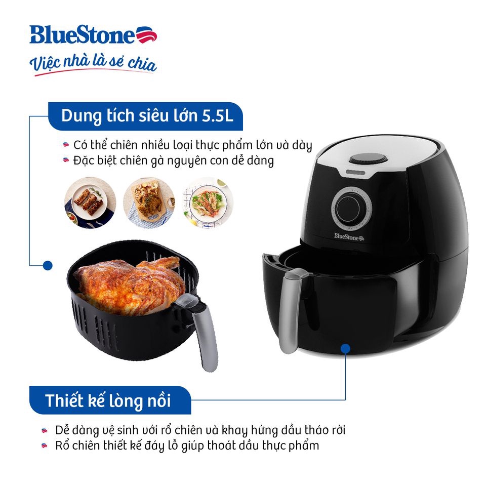 Nồi Chiên Không Dầu Bluestone AFB-5871,Công Suất 1800W ,Dung Tích 5.5 lít, Bảo Hành Chính Hãng 24 Tháng