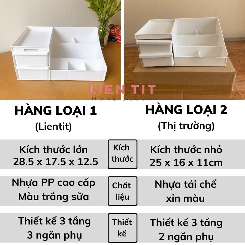 Kệ đựng mĩ phẩm đồ trang điểm nhựa 3 tầng để bàn, khay để mỹ phẩm có hộp ngăn kéo tiện lợi