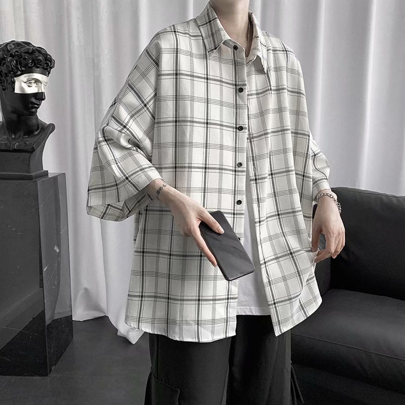 Korean Fashion 2021 Short Sleeve Checkered Shirt For Men