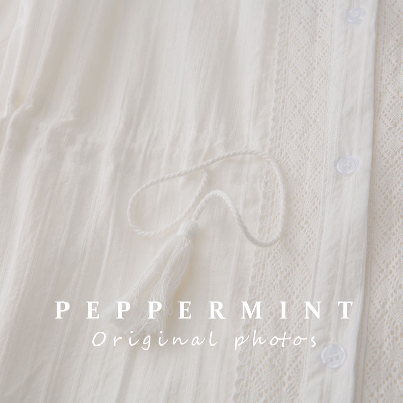 Đầm cotton trắng cổ chữ V thanh lịch phong cách Hàn Quốc 42637