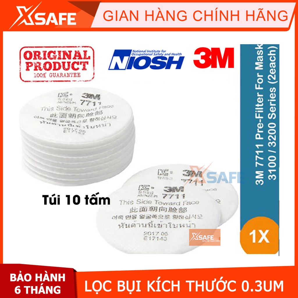 Túi 10 tấm lọc bụi 3M 7711 - Dùng cho các mẫu mặt nạ 1 van 3M 3200/HF52 - CHÍNH HÃNG