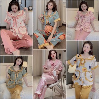 Đồ Ngủ�Đồ Bộ Pijama Lụa Tay Ngắn-Quần Dài Chất Liệu Satin Sang Chảnh