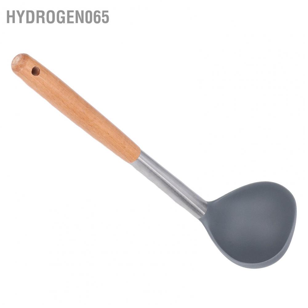 Muỗng súp Mềm mại an toàn Chất liệu silicone bền không dính Chống xước Tay cầm bằng gỗ Muỗng muỗng Hydrogen065