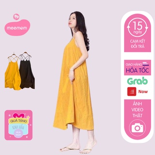 Đầm bầu 2 dây - váy bầu mùa hè chất đũi siêu mát hàng freesize BN32 - Meemom