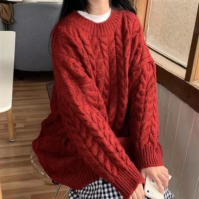 Porozi  Áo sweater dệt kim tay dài cổ tròn dáng rộng kiểu hàn quốc xinh xắn dành cho nữ
