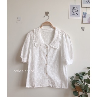 Áo thô trắng cổ sen