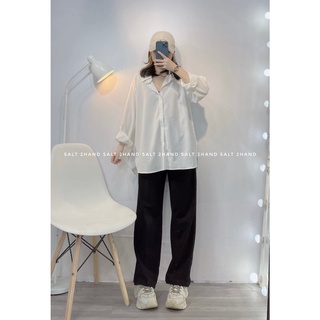 Áo sơ mi trắng đuôi cá form rộng oversize