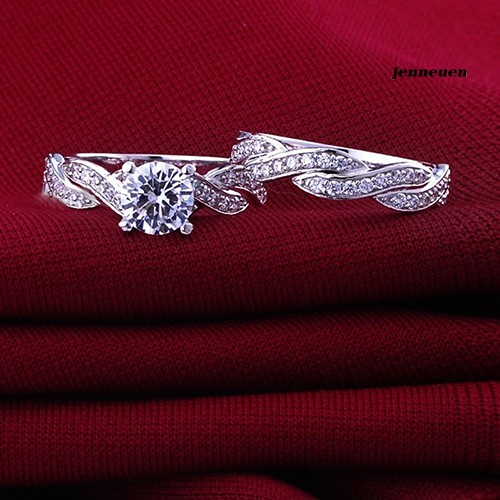 Bộ 2 nhẫn mạ bạc 925 đính đá nhân tạo lấp lánh cho nữ